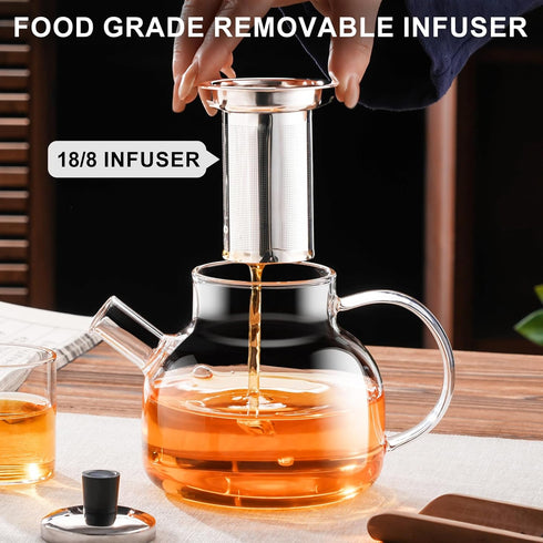 PARACITY Glass Teapot Stovetop, Borosilicate Clear Tea Kettle with Removable Stainless Steel Infuser,Teapot Blooming and Loose Leaf Tea Maker Tea ...