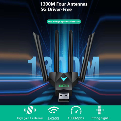 AC1300 USB WiFi adapter, suitable for PC desktop 2.4G/5G dual band 1300M wireless network adapter, WiFi dongle, supporting Windows 11/10/8.1/8/7/X...