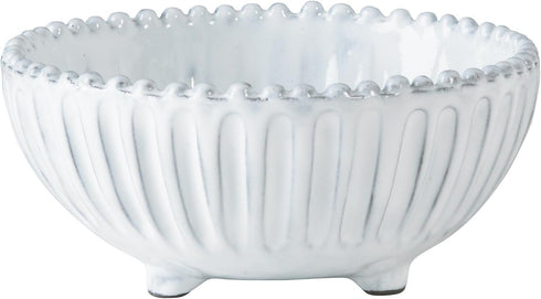 Vietri Incanto White Stripe Footed Bowl, Italian Artisan Earthenware Dinner Party Serveware Dish...