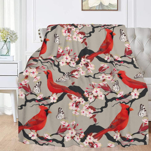 Red Cute Birds Cherry Flowers Soft Throw Blanket 40x50 inch Lightweight Warm Flannel Fleece Blanket for Couch Bed Sofa Travel Camping for Kids Adu...