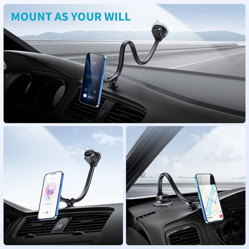 APPS2Car Magnetic Phone Holder Mount with 13-inch Flexible Long Arm & 6 Strong Magnets, Anti-Shake Holder for Truck Windshield Dashboard, Suction ...