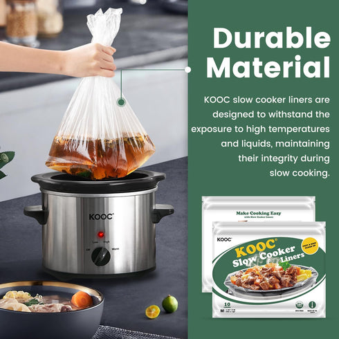 KOOC Slow Cooker Liners 11"x17" 30 count Middle Size Disposable Pot Liners Cooking Bags Fit 3 qt to 4 qt Pot BPA Free Fresh Locking Seal Design...