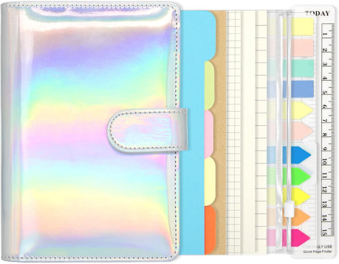 6 Ring Binder Journal with 4 Different Paper Styles, 2 Sets of Labels and 5 Paper Dividers, 5 PP Zipper Bags, 1 ruler, Aesthetic & Fashionable Sta...