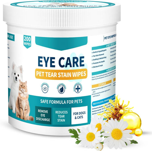 VICSOM Eye Wipes for Dogs & Cats, 200 Pcs Cat Dog Eye Wipes Tear Stain Remover, Pet Eye Wipes Presoaked & Textured Eye & Face Wipes, Gently Remove...