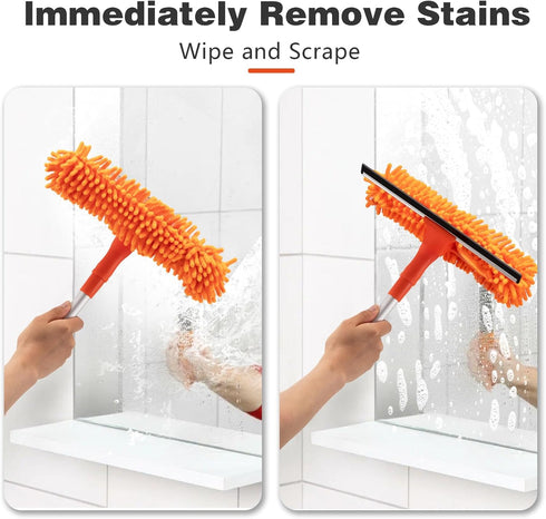 Professional 2 in 1 Squeegee Window Squeegee with 31 inch Long Stainless Steel Handle,Sponge Car Window Squeegee for Gas Station, Glass,Shower,Out...