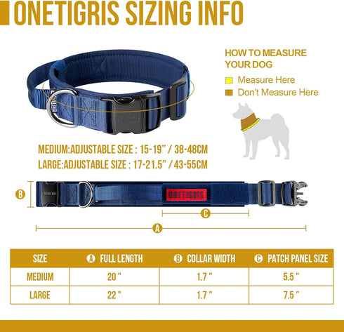 Tough Dog Collars, Tactical Dog Collar with Handle, Milltary Adjustable Dog Collar with Heavy Duty Metal Buckle for Training (Medium,Blue)...