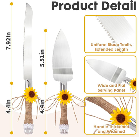 Barelove Wedding Cake Knife and Server Set, Stainless Steel Rustic Cakes Bread Cutter Serving with Sunflower Decor, Ideal for Anniversary Engageme...