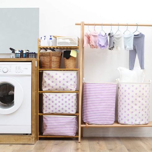 Sea Team 19.7 Inches Large Sized Waterproof Coating Ramie Cotton Fabric Folding Laundry Hamper Bucket Cylindric Burlap Canvas Storage Basket (19.7...