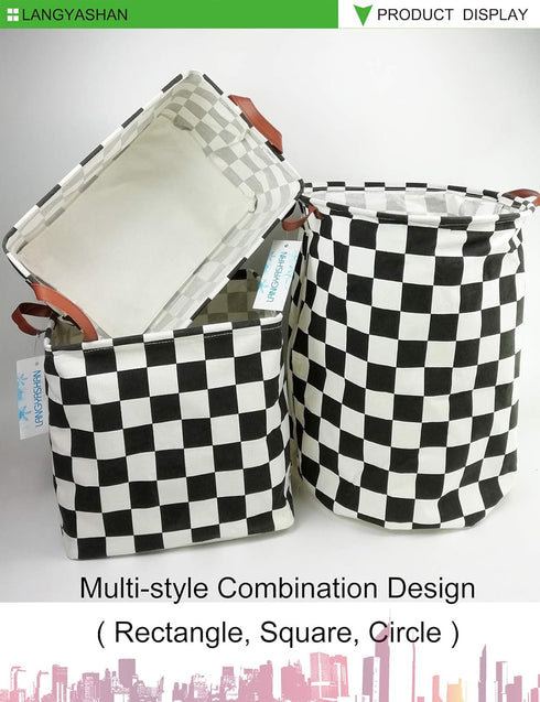 LANGYASHAN Laundry Basket Canvas Fabric Collapsible Organizer Basket for Storage Bin Toy Bins Gift Baskets Bedroom Clothes Children Nursery Hamper...