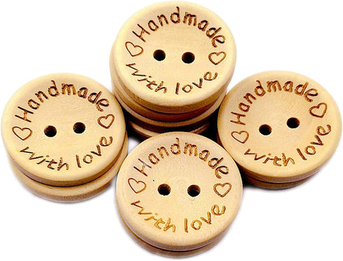 50Pcs Buttons Round 2 Holes Handmade with Love Letter Wooden Button DIY Sewing Decor - 15mm, Sewing Buttons...