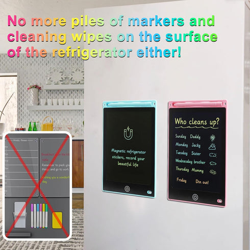 2 pack LCD magnet whiteboard for fridge 10 inch small magnetic board,Reusable reminder board,one-click cleanup,wipe-free,for Kids, Students, Fridg...