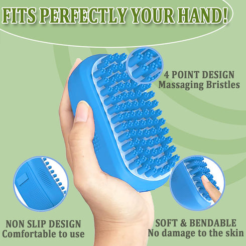 Taeku Dog Bath Brush, Rubber Shampoo Grooming Pet Brush Soft Shedding Bathing Hair Accessories Back Massage Cat Brush for Long Short Fur (Blue)...