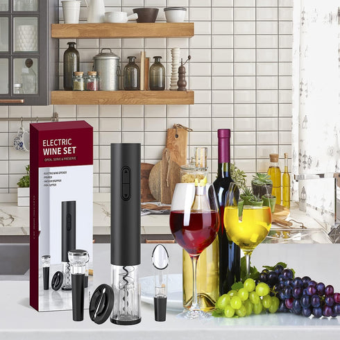 Electric Wine Bottle Opener, Battery Operated Wine Cork Opener With Foil Cutter, Wine Pourer and Vacuum Stopper, Automatic Corkscrews Wine Opener ...