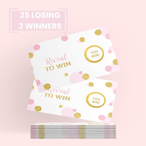 Pink & Gold Scratch Off Game Cards (28 Pack) - Fun Bridal Shower Games, Modern Wedding Activities, Lottery Tickets for Door Prizes, Raffle Drawing...