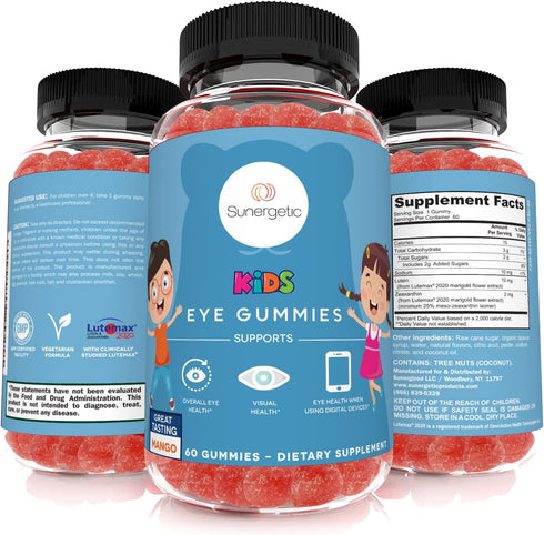 Sunergetic Premium Eye Support Gummies for Kids - Lutein with Zeaxanthin Supports Overall Eye Health, Vision & Macular Health - Lutein & Zeaxanthi...