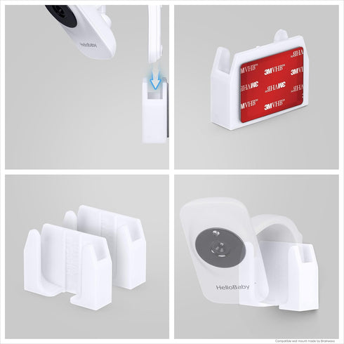 Wall Mount for HB50, (2 Pack), Adhesive Holder for Hello Baby Monitor Camera Installs in Minutes, No Mess Hanger Bracket by Brainwavz (White)...