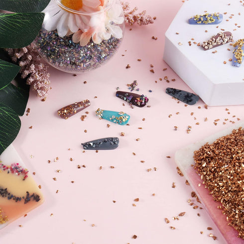 Ceya 5.3oz/ 150g Crushed Irregular Glass Rose Gold Metallic Crystal Chips Broken Glass Glitter 2-4mm Craft Glitter for Nail Arts Epoxy Resin Coast...