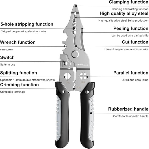 10-in-1 Multifunctional Wire Stripper Tool, 8 inch Wire Crimping Tool, Professional Electrical Cable Cutter Pliers for Stripping Cutting and Crimp...