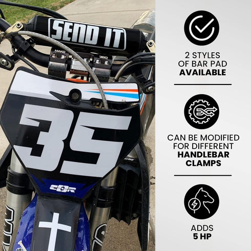 SEND IT Bar Pad with FREE DONUTS Handlebar DIrtbike ATV Crossbar (BLACK, SQUARE)...