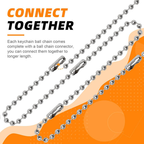 200 pcs 100 mm Long Bead Connector Clasp Ball Chains Keychain Tag Keychain Ball Chain 2.4 mm Diameter Adjustable Antiqued Metal Bead Steel Chain...