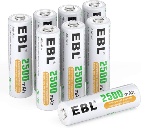 EBL AA Rechargeable Batteries 1.2V 2500mAh High Performance Pre-charged AA Batteries - 8 Pack...