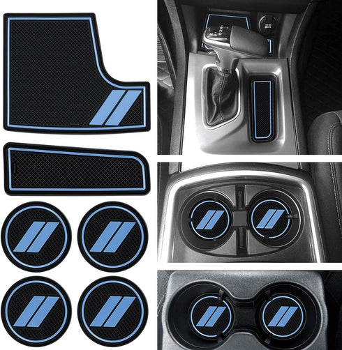 Bonbo Anti dust Mats for Dodge Charger Accessories 2015 2016 2017 2019 2020 2021 custom cup holder pad 6 pieces/set?Light Blue......