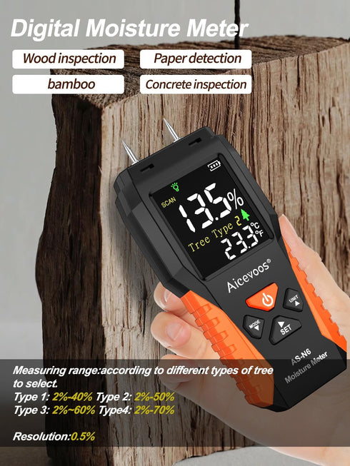 Digital Wood Moisture Meter, Water Leak Detector, Wood Moisture Tester | Orange...