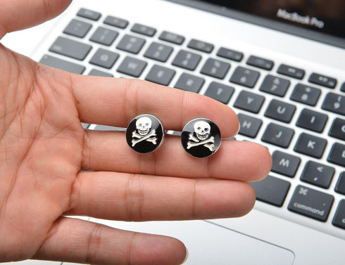 Cufflinks Unique Round Bone and Skull Engraved Cuffs Tuxedo Shirt Silver Cuff Link for Men boys...