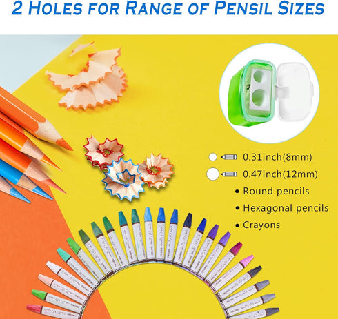 Dual Hole Pencil Sharpener - 24 Pieces Pencil Sharpeners Manual with Lid for School Home Office,Angel Tree Compact Handheld Pencil Sharpener Assor...