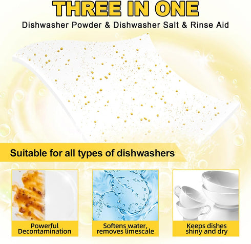 Eco Dishwasher Detergent Sheets Up To 160 Loads, Citrus Lemon Scent Plastic Free Dishwashing Soap Strips With High Efficient Solid Enzyme, Leaving...
