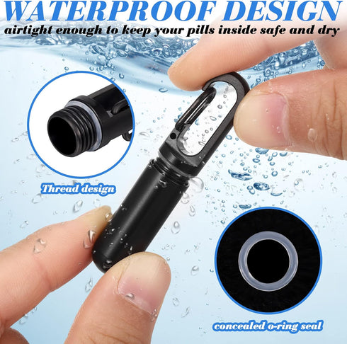 2 Pcs Keychain Pill Holder Waterproof Small Pocket Pill Case Metal Mini Travel Pill Bottle Organizer Box Case Container for Outdoor Travel Camping...