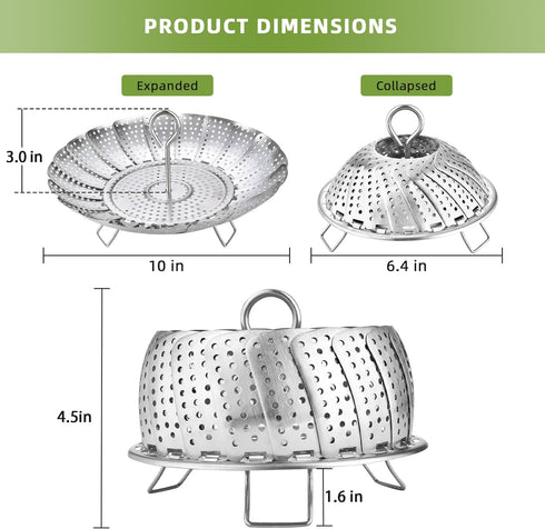 Steamer Basket, Premium Stainless Steel Vegetable Steamer Basket for Veggies & Seafood Cooking, Expandable Food Steaming Basket Fits for Various S...