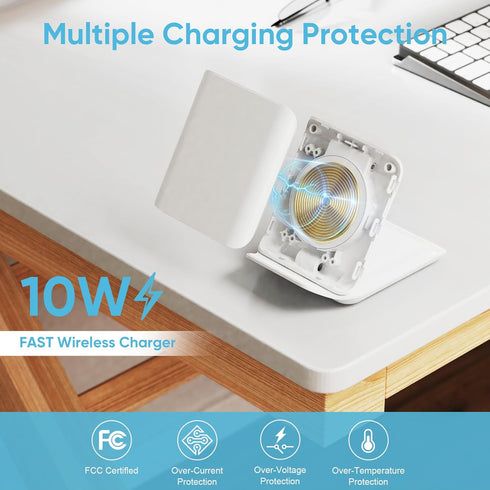 Fast Wireless Charger for Samsung - 2 in 1 Foldable Travel Charging Station, Compatible with Samsung Galaxy Z Flip 6/5/4 and Motorola Razr+ (Adapt...