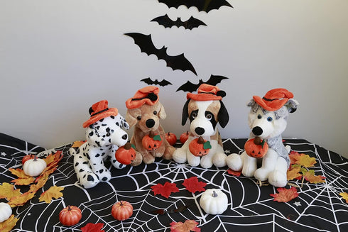 Plushland Halloween Pawpals 8 inches Puppy Dog Plush Stuffed Toy Comes with Hat and Halloween Jack O Lantern - Pumpkin for Kids on This Holiday (L...