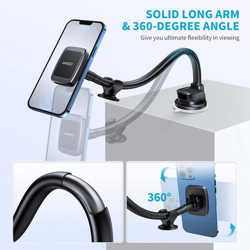 APPS2Car Magnetic Phone Holder Mount with 13-inch Flexible Long Arm & 6 Strong Magnets, Anti-Shake Holder for Truck Windshield Dashboard, Suction ...
