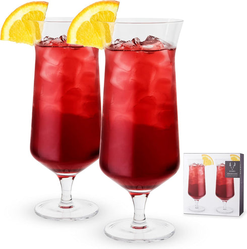Viski Raye Hurricane Glasses, Perfect for Pina Coladas, Tropical Cocktail Glass, Crystal Glasses Gift set of 2, Clear, 14oz...