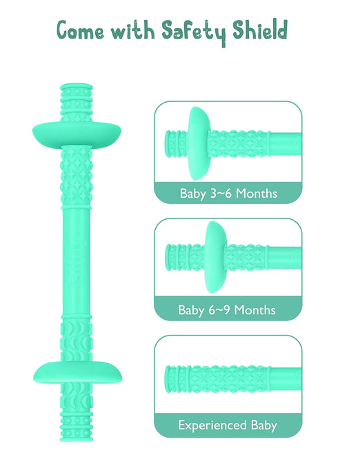 Giftty Teething Tube with Safety Shield Baby Hollow Teether Sensory Toys Gum Massager, Food-Grade Silicone for Infant 3-12 Months Boys Girls, 1 Pa...