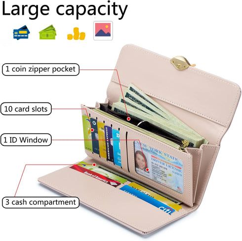 Wallet for Women RFID Blocking PU Leather Leaf Pendant Card Holder Phone Checkbook Organizer Zipper Coin Purse...