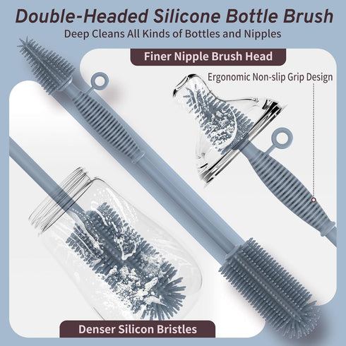 Double Sided Cleaning Brush,Soft Kitchen Scrub Brush,Reusable Silicone Bottle Cleaning Brush,Narrow Neck Bottle Brush Cleaner,Long Handle Bottle B...