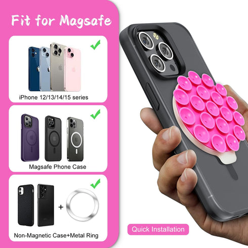 Silicone Suction Cup Phone Mount, Magnetic Silicone Suction Phone Case Stand, Hands Free Mirror Shower Phone Holder, Perfect for Selfies and Video...