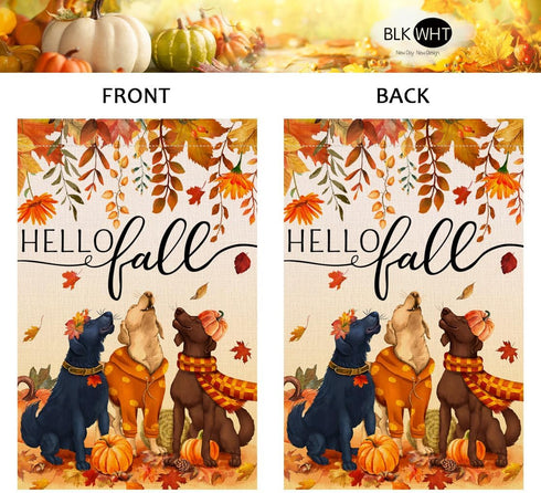 BLKWHT Fall Dogs Garden Flag 12x18 Vertical Double Sided Autumn Leaves Thanksgiving Holiday Outside Decorations Burlap Yard Flag BW506...