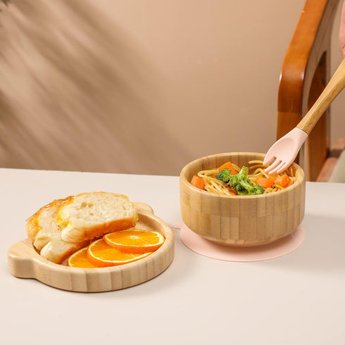 Baby Bowls with Lid - HBM Bamboo Suction Bowls for Baby and Spoon Set - 3PC Feeding Supplies Set for Infant, Toddlers - Detachable Silicone Suctio...