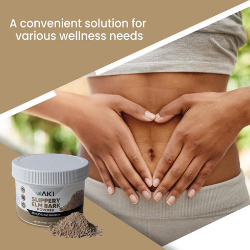 AKI Slippery Elm Bark Powder - Plant-Based Protein, Soothing Remedy for Digestive Wellness & Throat Comfort - Vegan-Friendly, Gluten-Free, Non-GMO...