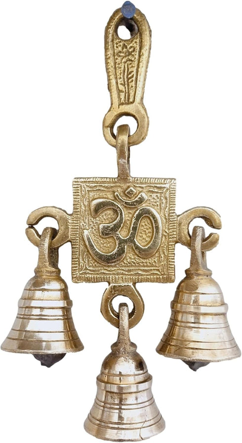 Brass Hanging Subh labh Door Decor Wall Sculpture Ganesh laxmi Saraswati hangings with Bells (Art Deco hangings AUM)...