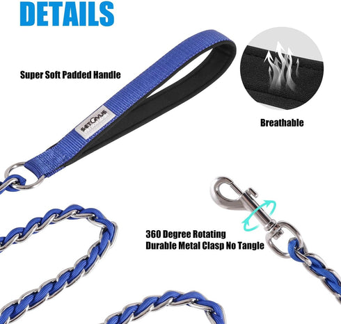 Dog Leash Chew Proof, Chain Leash Anti Chew Dog Leash for Large Dogs Heavy Duty, Indestructible Metal Leash Anti Bite Chain Link with Woven Cord S...