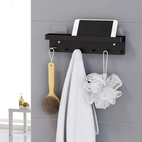 MKO Key Holder Wall Mount, Key Holder Wall Mount Adhesive with Mail Organizer Tray with 6 Key Hooks for Wall, Black...