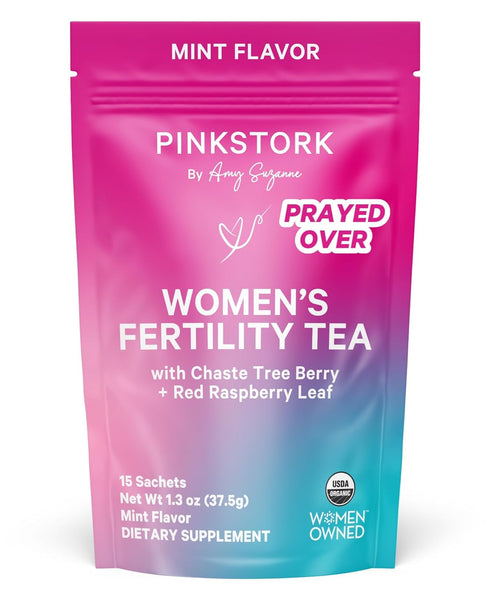 Pink Stork Fertility Tea for Conception and Hormone Balance with Organic Mint, Vitex, and Red Raspberry Leaf, Caffeine Free - Mint, 15 Sachets, Ho...