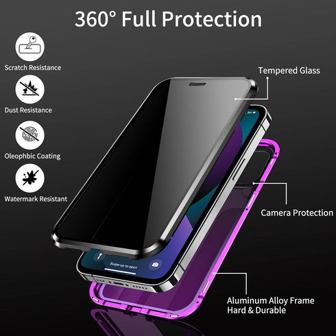 Privacy Magnetic Case for iPhone 11 Pro Max, Double Sided Magnet Adsorption Cover with Anti-Peep Screen Protector and Camera Lens Full Body Protec...