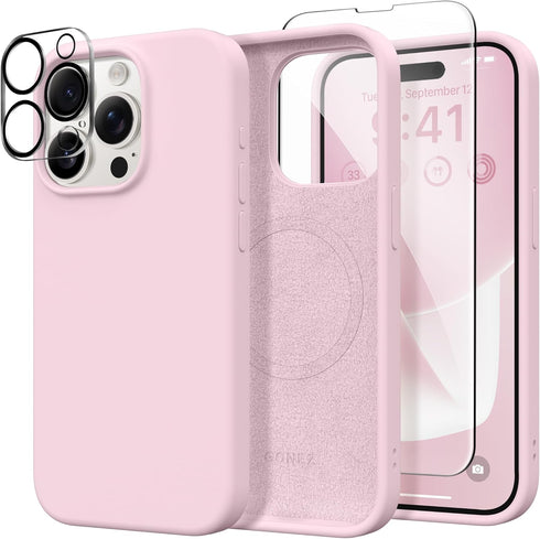 GONEZ for iPhone 15 Pro Max Case Silicone, Compatible with Magsafe, 2X Camera Protector + 2X Screen Protector, Soft Anti-Scratch Microfiber Lining...