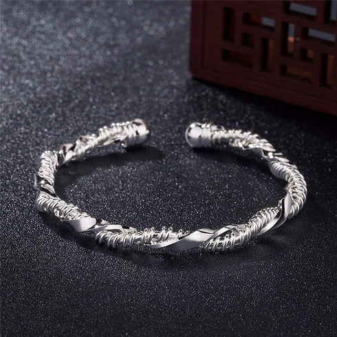 Sterling Silver Bangle Bracelets for Women,Fashion Jewelry Simple Adjustable 925 Silver Cuff Bangles for Women Mom Wife Valentine Mothers Day Gift...